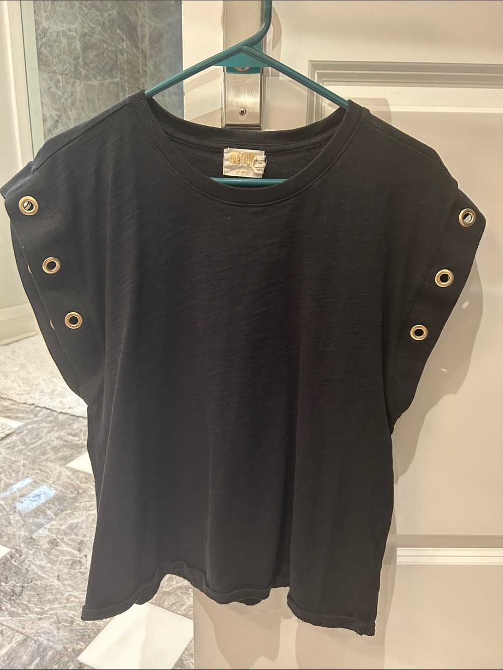 Nation Black Grommet Sleeve Women's Top
